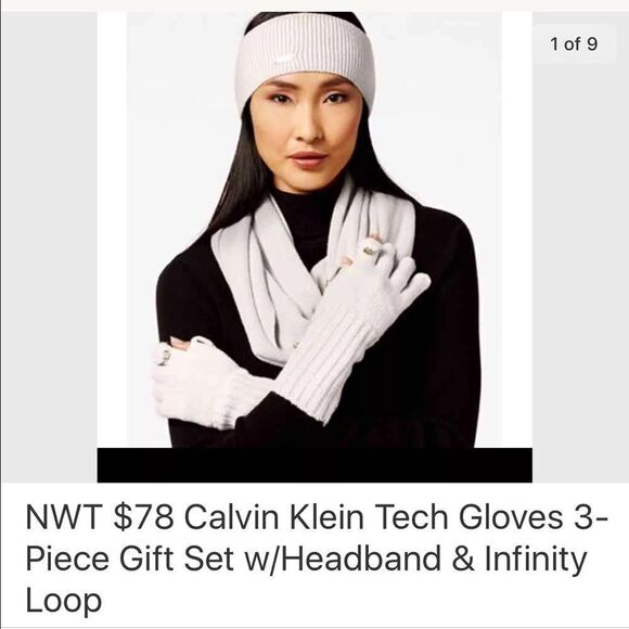 Calvin Klein 3-Piece Tech Gloves Gift Set Grey Headband Tech Gloves and Scarf - Picture 1 of 3